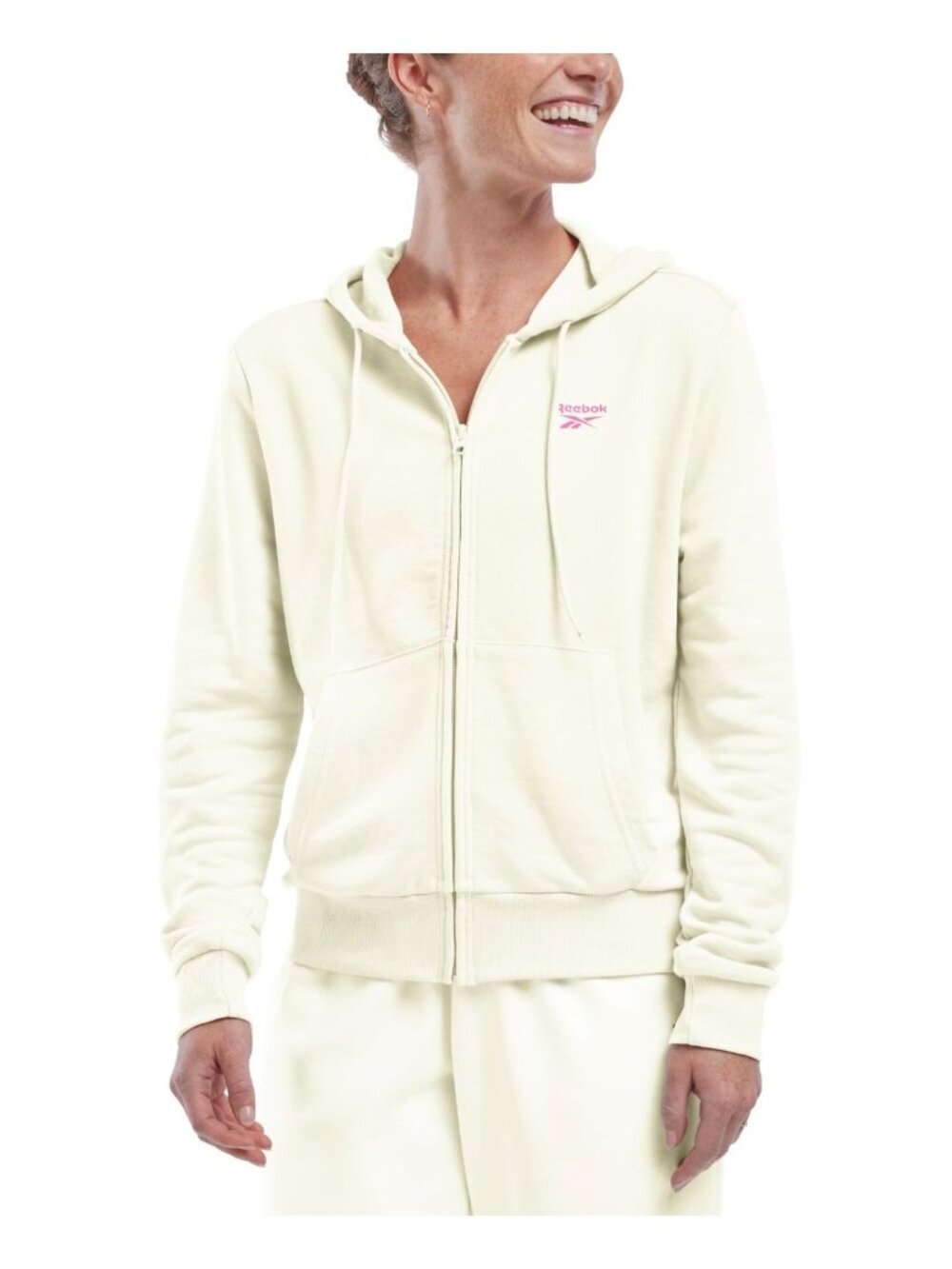Reebok Women Zipper Full Zip French Terry Hoodie Sweatshirt Ivory Size Small NWT